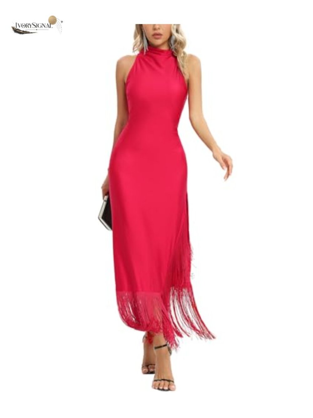 Gatsby Vintage Flapper Maxi Dress Halter Tassel High Slit Bodycon